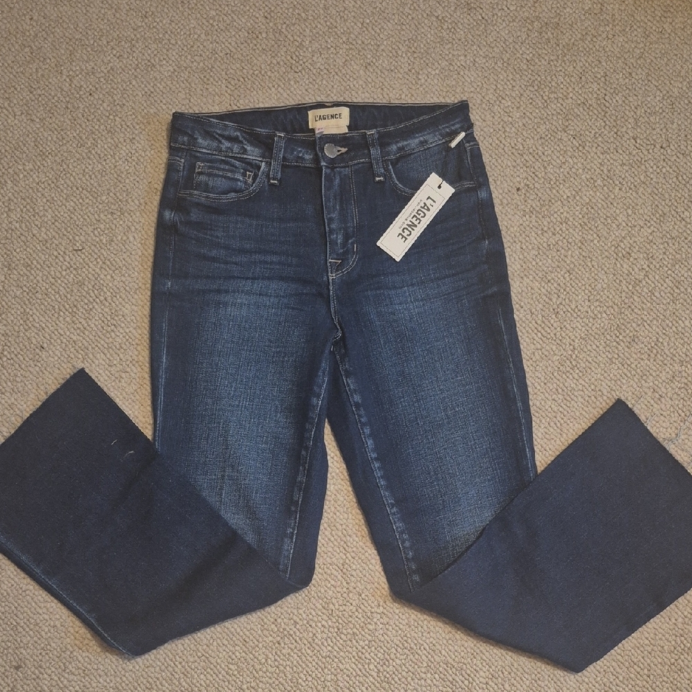 L'AGENCE Blue Kendra High Rise Crop Flare NWT Waist 25